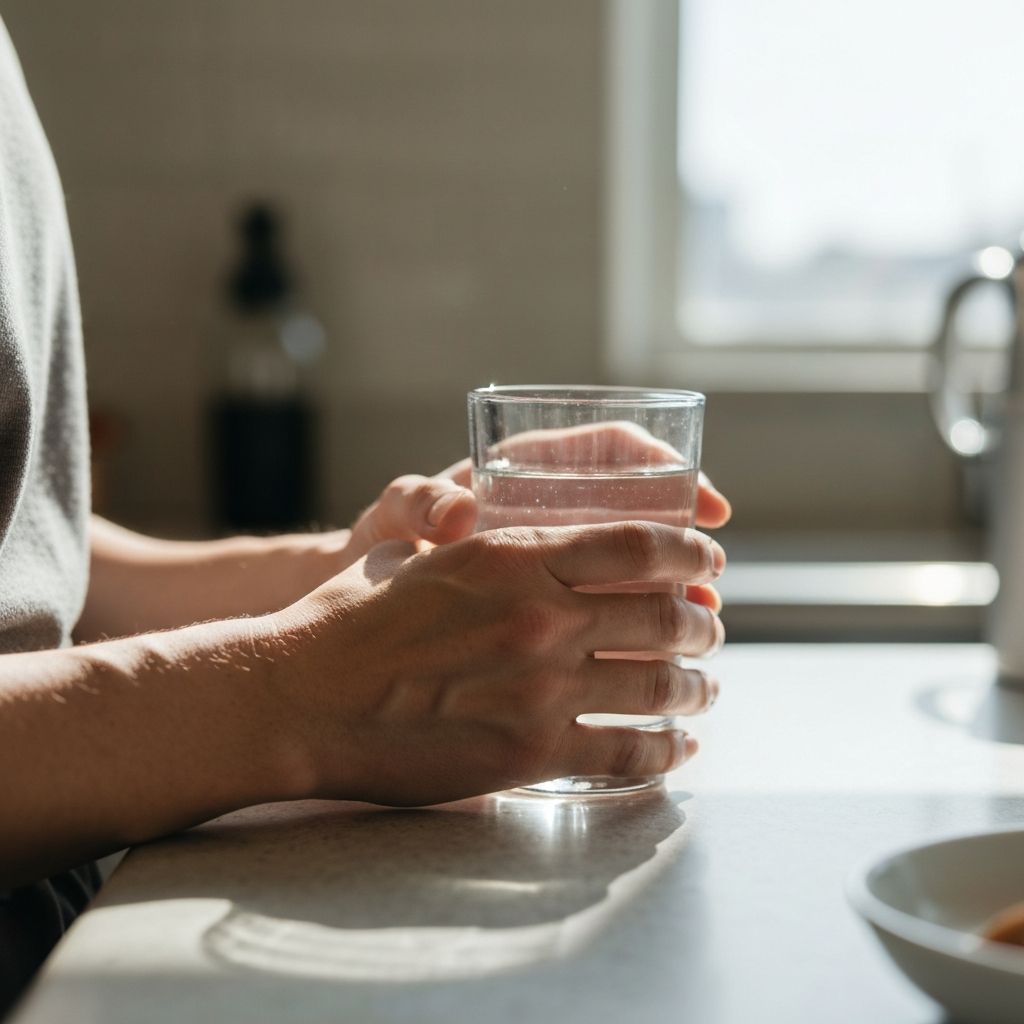 Person holding glass of water